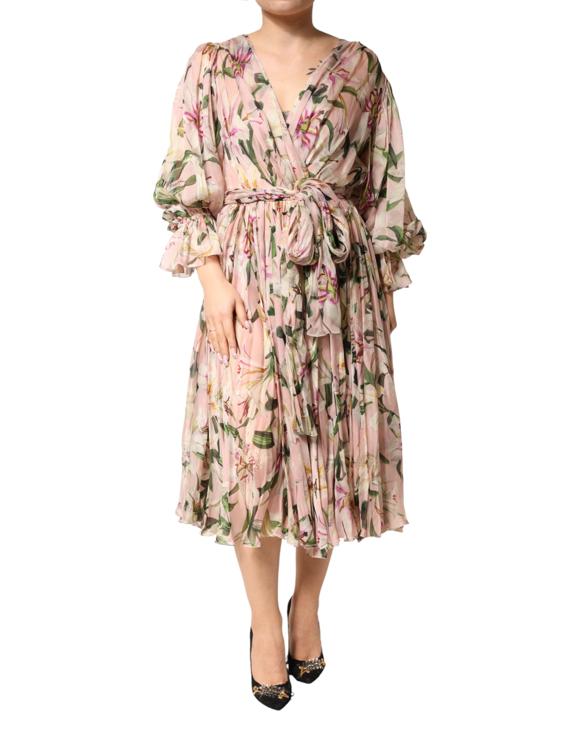 Lily Print Silk A-Line Dress — Pink