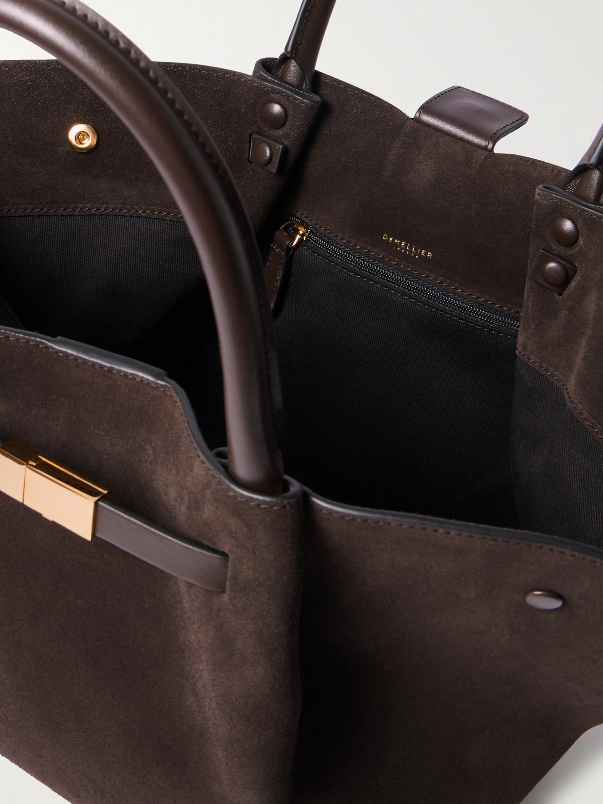 Midi New York Leather-trimmed Suede Tote - Chocolate