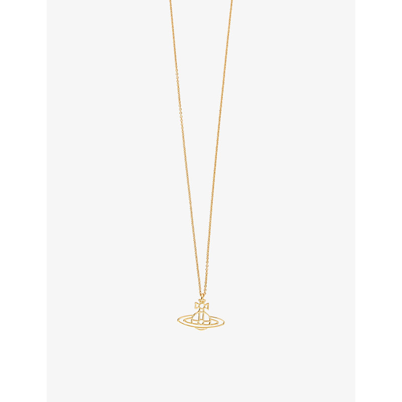 Mens Gold Thin Lines Flat Orb Gold-toned Brass Necklace