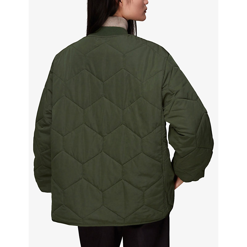 Womens Khaki/Olive Ida Short Diamond-quilted Recycled-polyester Coat