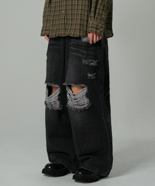 Solar Damage Maxi Denim Pants Black