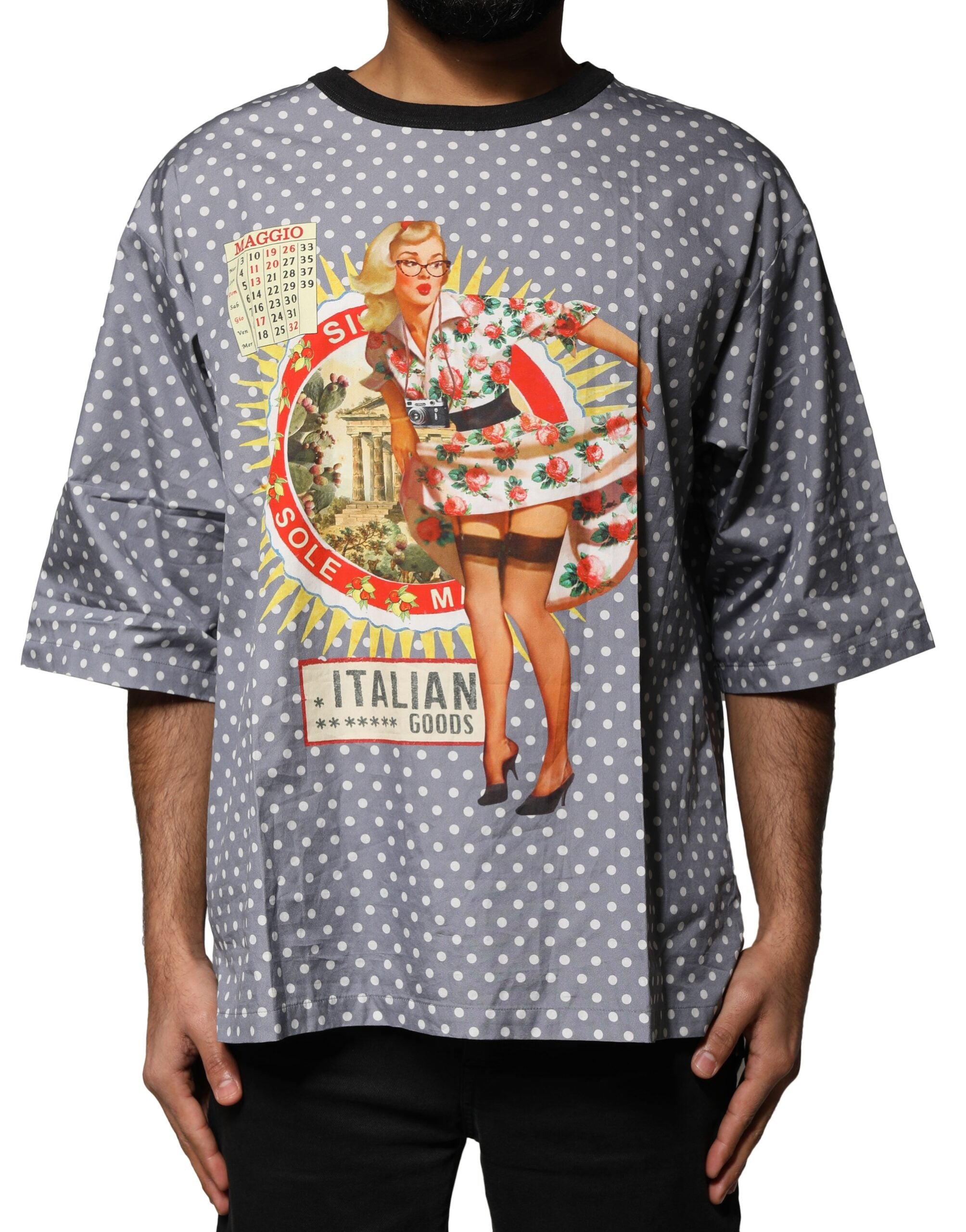 Polka Dot Pin-Up Print T-Shirt — Gray