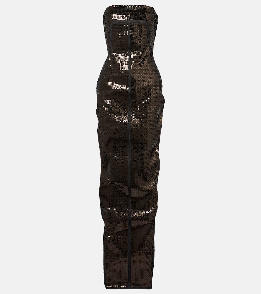 Sequined denim bustier gown