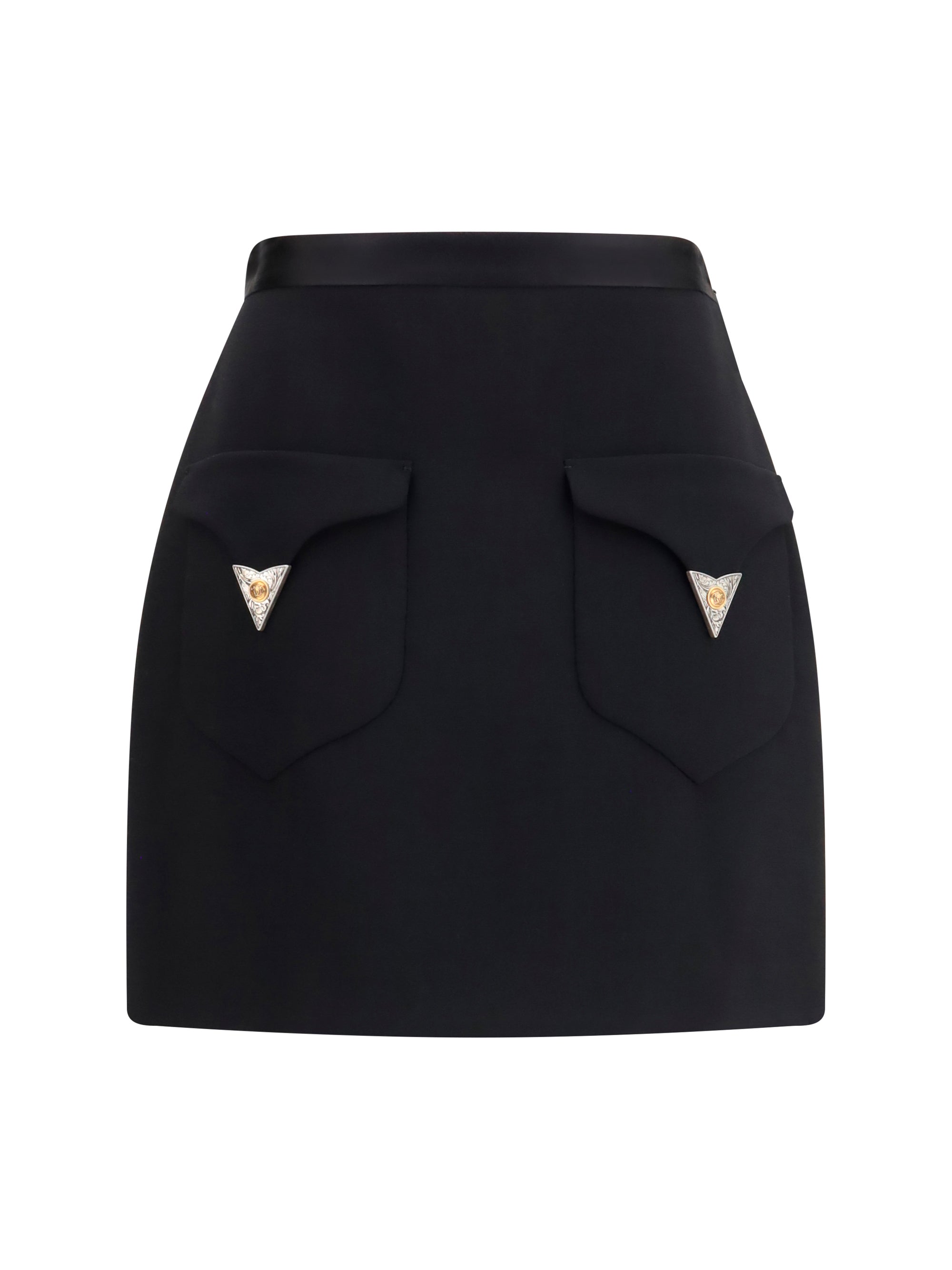 Wool with Medusa Detail Mini Skirt — Black