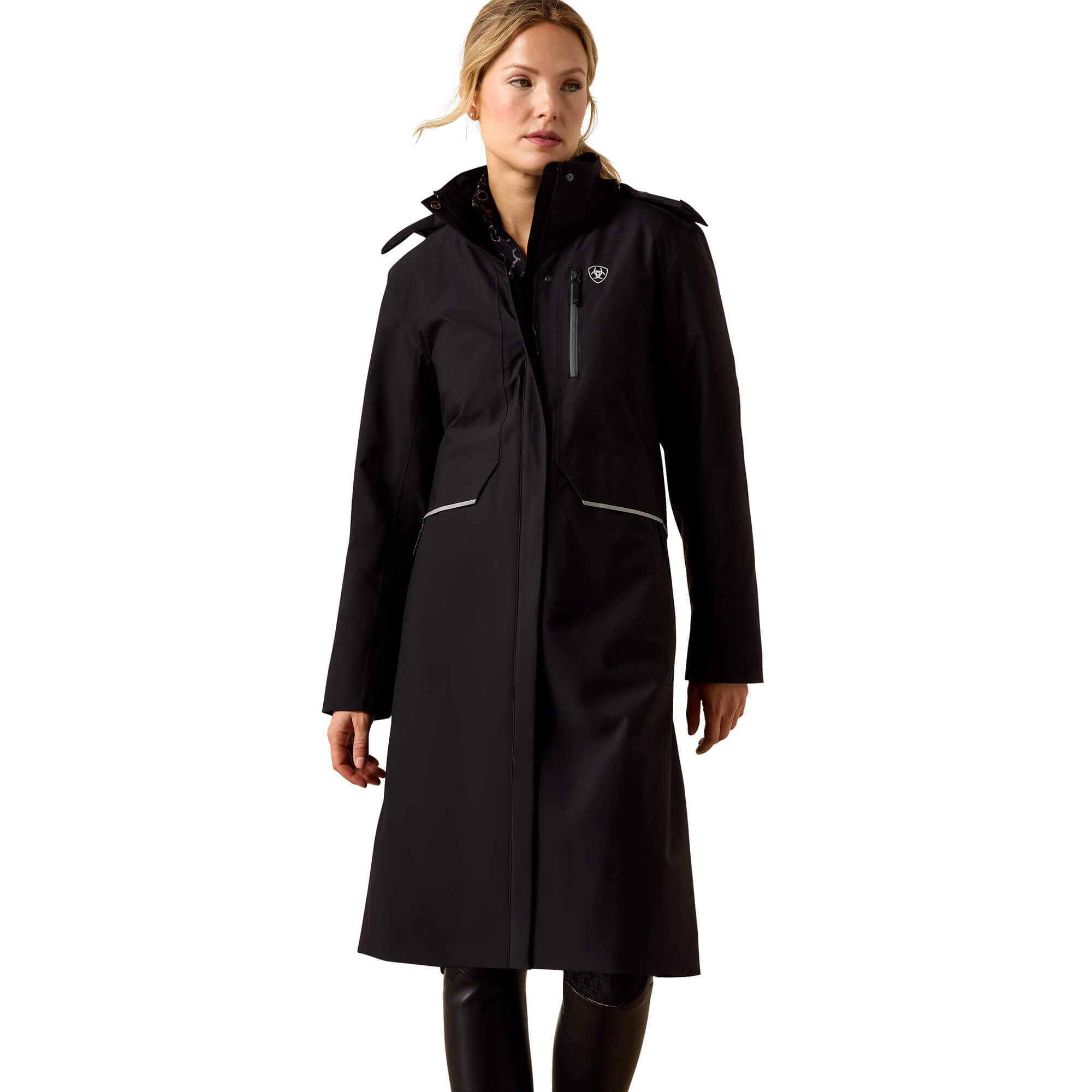 Women's Long Rider Waterproof Coat Long Sleeve in Black, Size Large, by