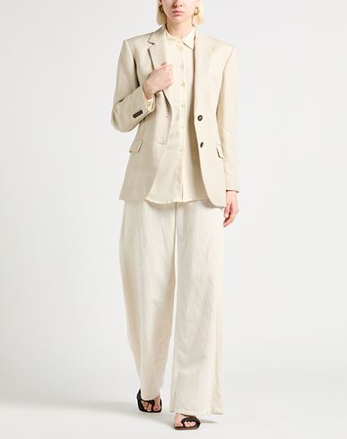 Woman Blazer Cream Size 6 Cotton, Linen