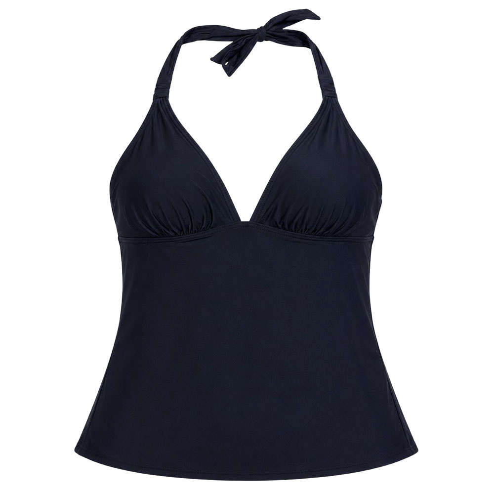 Black Beach Club Solid Halter Tankini Swimsuit Top