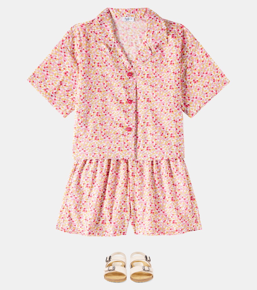 Floral cotton shirt and shorts set