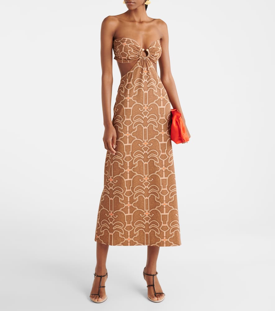 Ring-detail cutout printed maxi dress