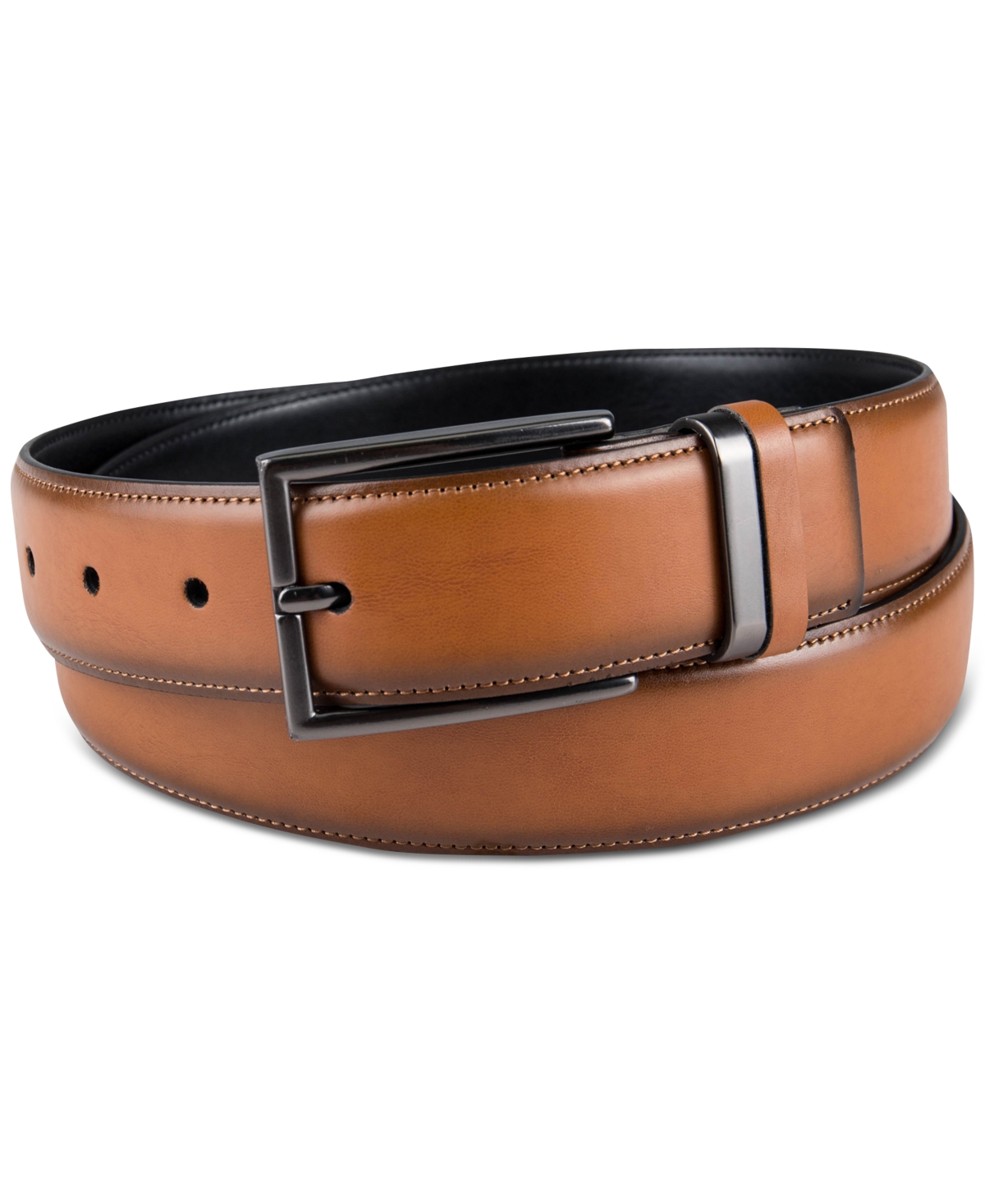 Men's Burnished Edge and Metal Loop Dress Belt, Created for Macy's - Tan