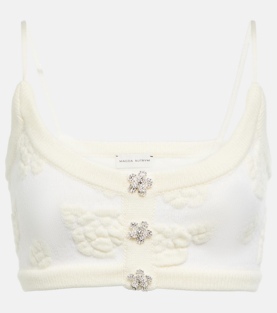 Embroidered wool-blend crop top
