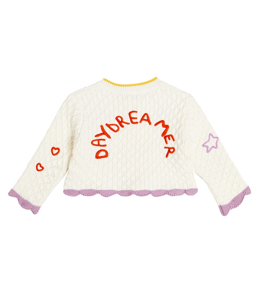 Baby embroidered cable-knit cotton cardigan