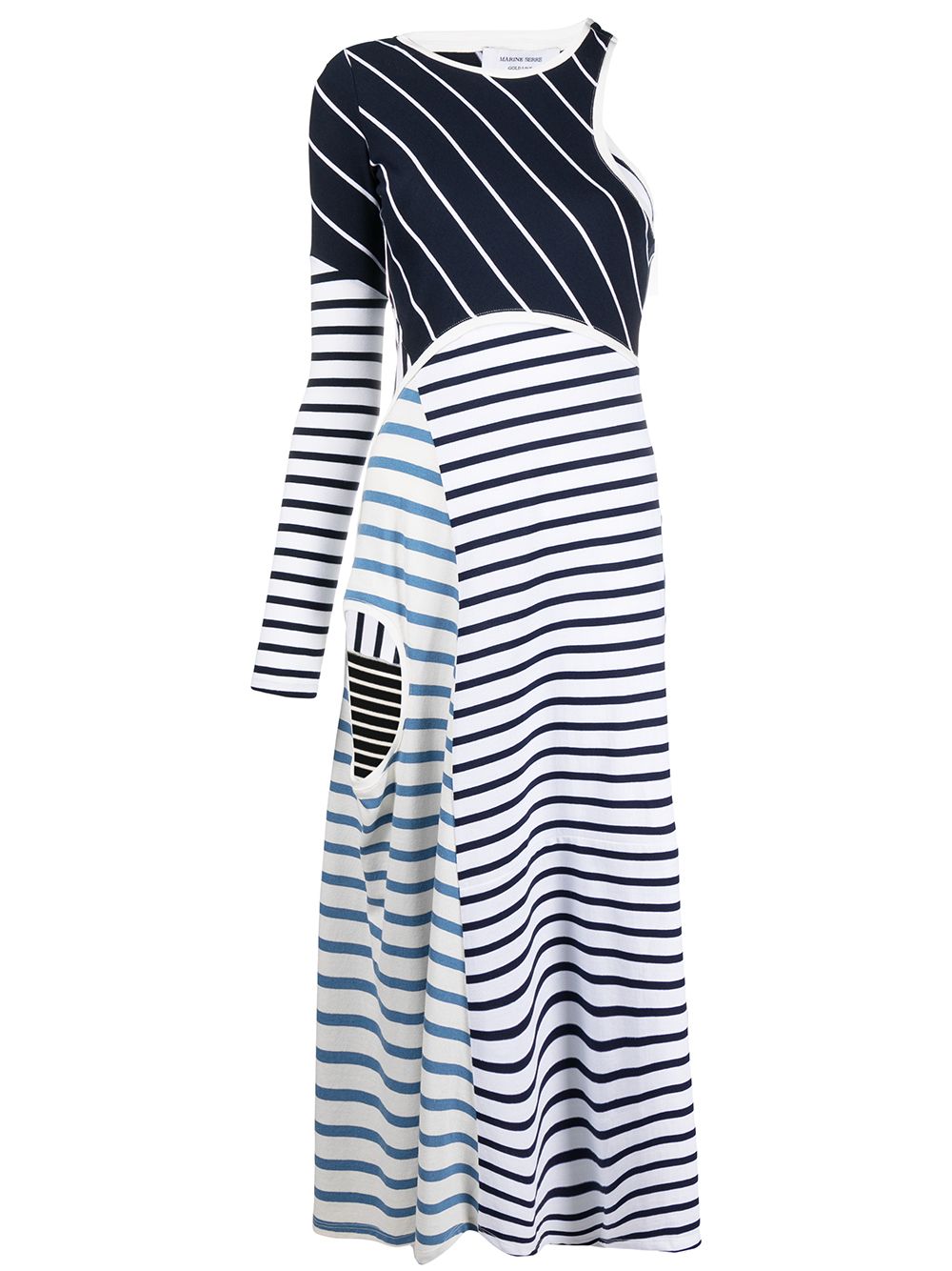 Striped cut-out asymmetric dress - Blue