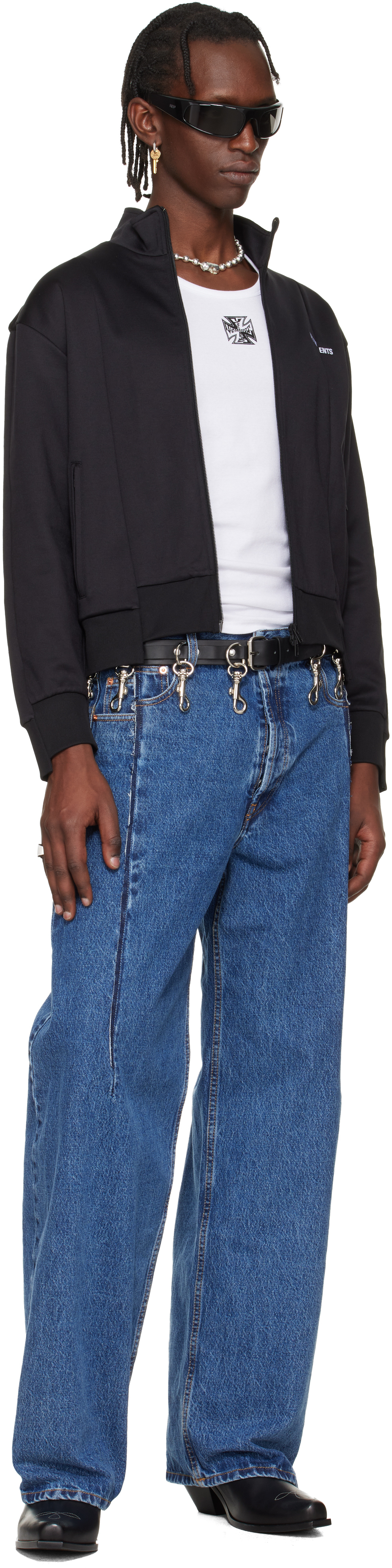 Black Cut-Up Athletic Zip-Up Track Jacket