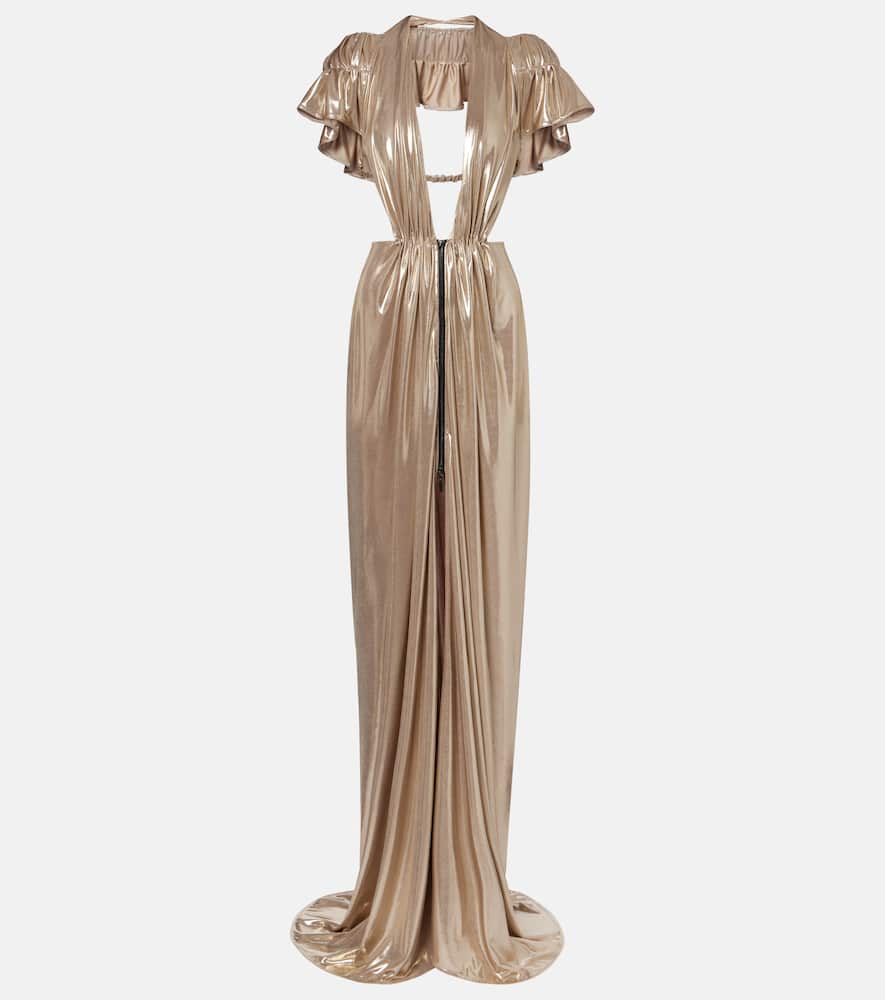 Latitude gathered ruffled gown