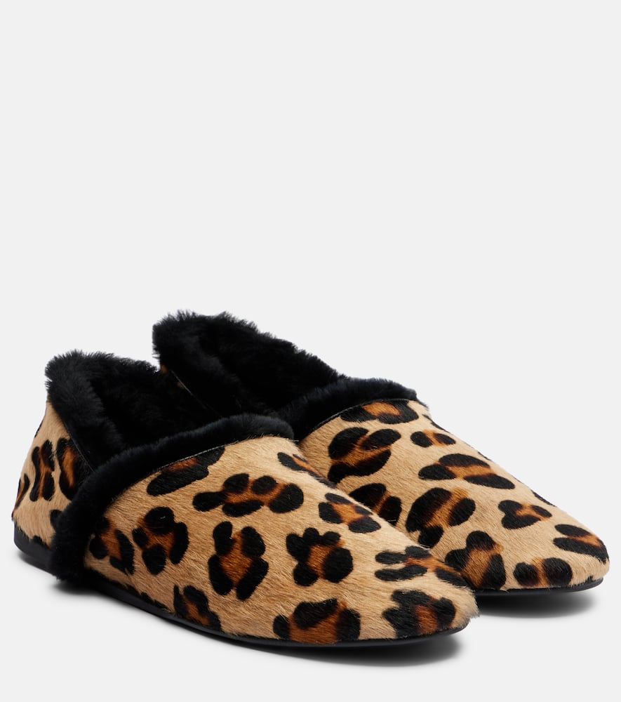 Shearling-lined calf hair slip-on shoes