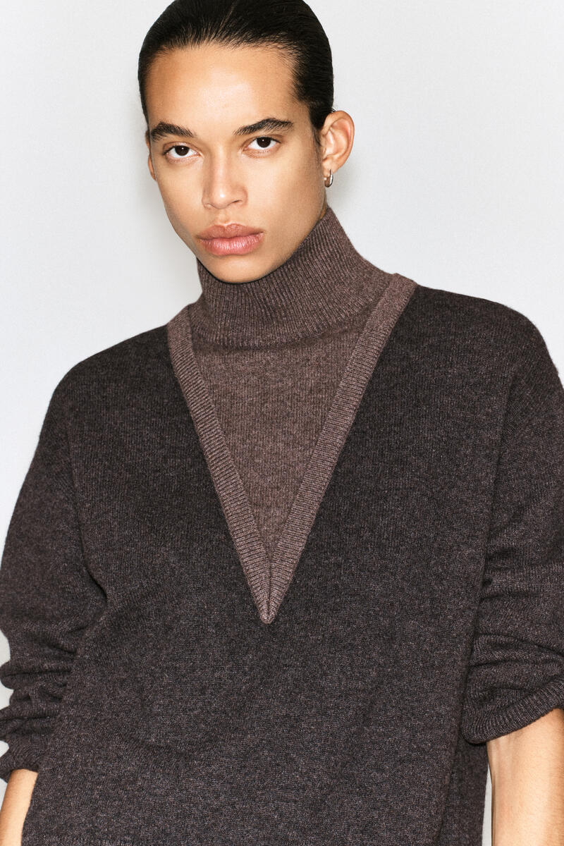 Layered Mock-Neck Merino Wool Sweater