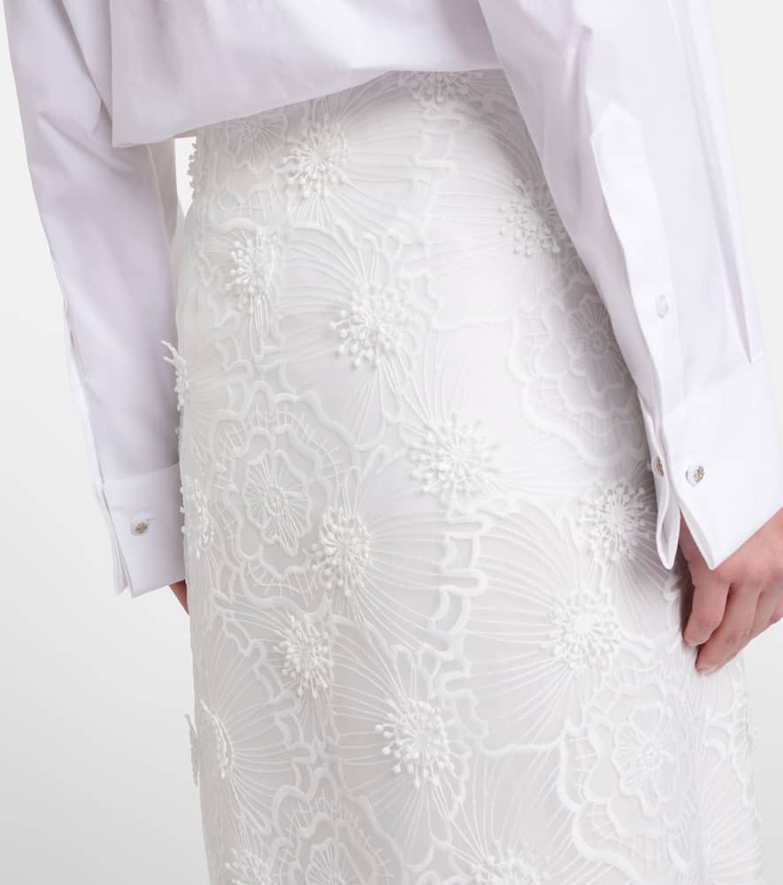 Sheer Meadow floral organza midi skirt