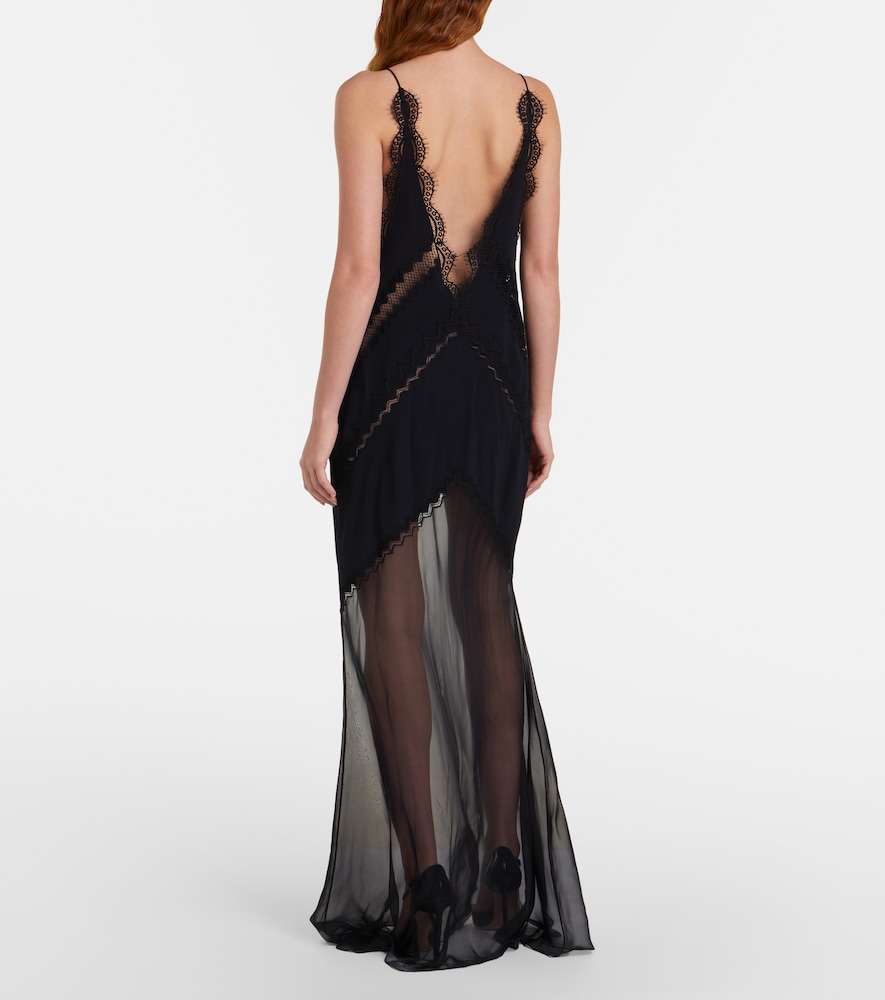 Lace-trimmed satin gown