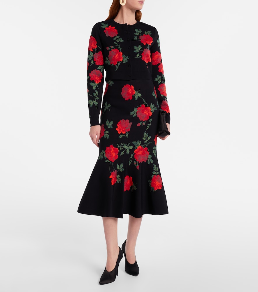 Floral cropped jacquard cardigan
