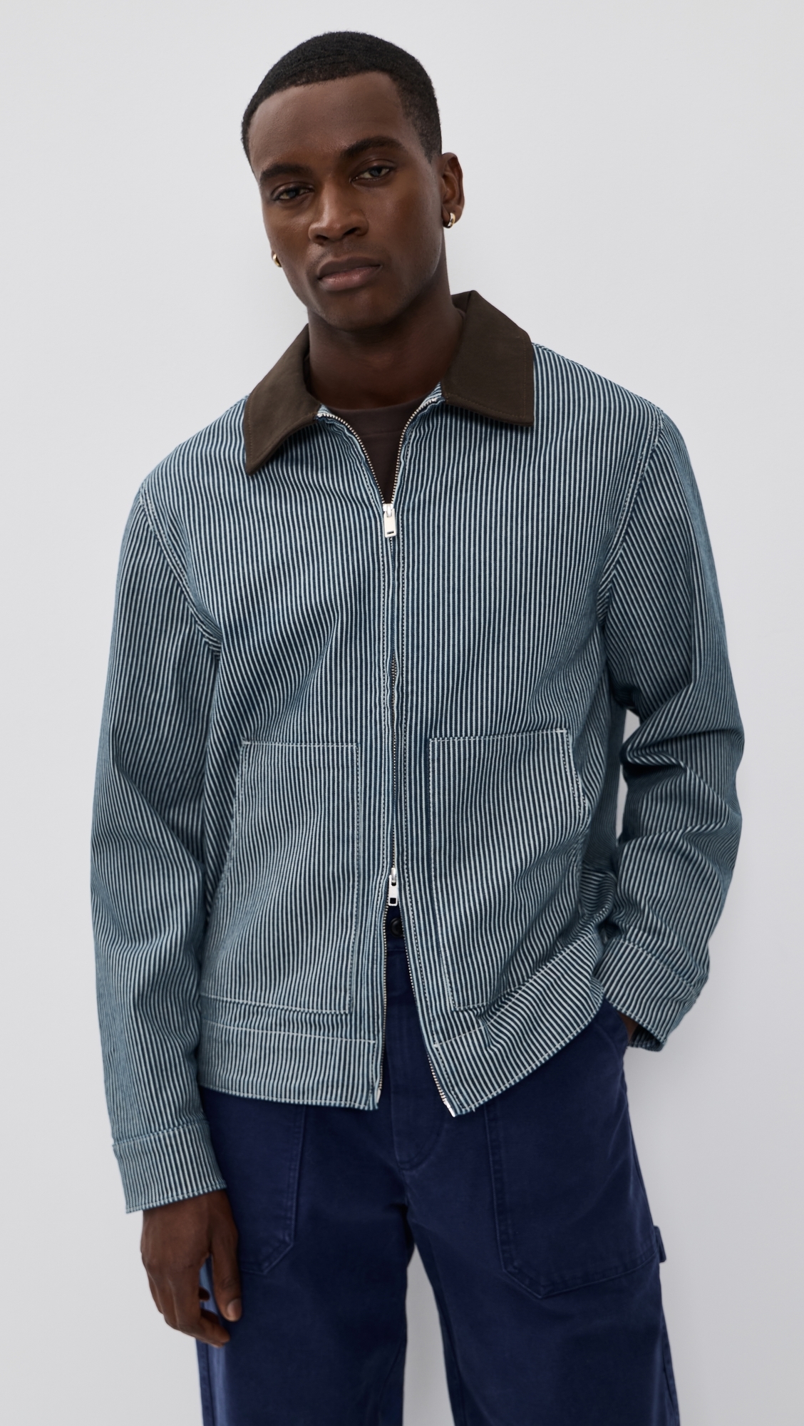 Robert Striped Denim Jacket Dark Navy