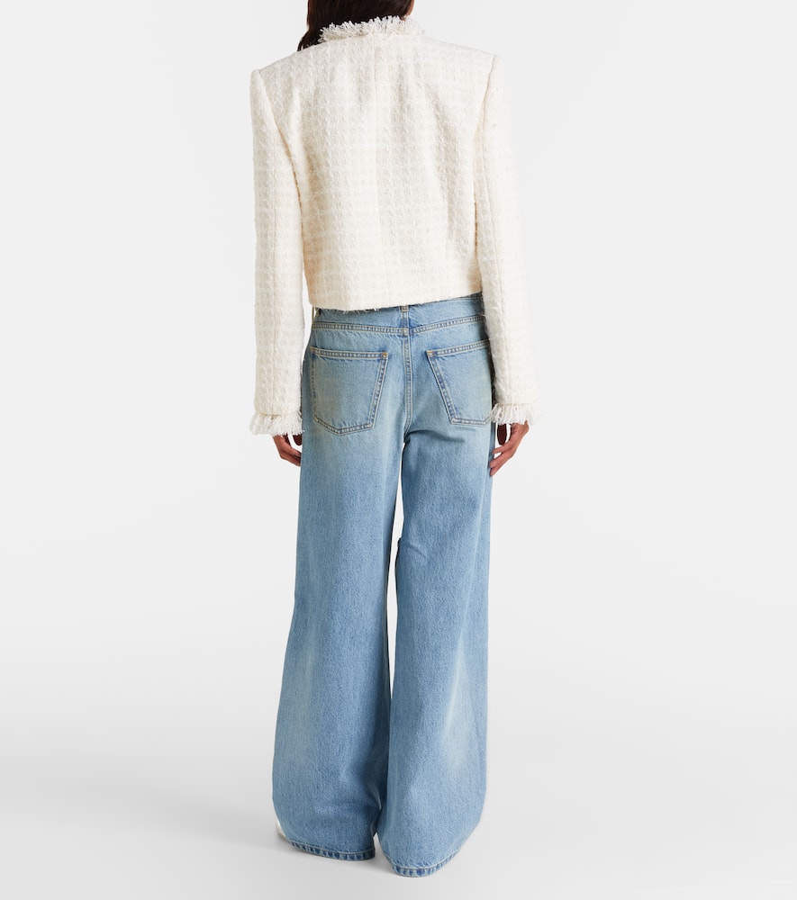 Distressed embellished wide-leg jeans