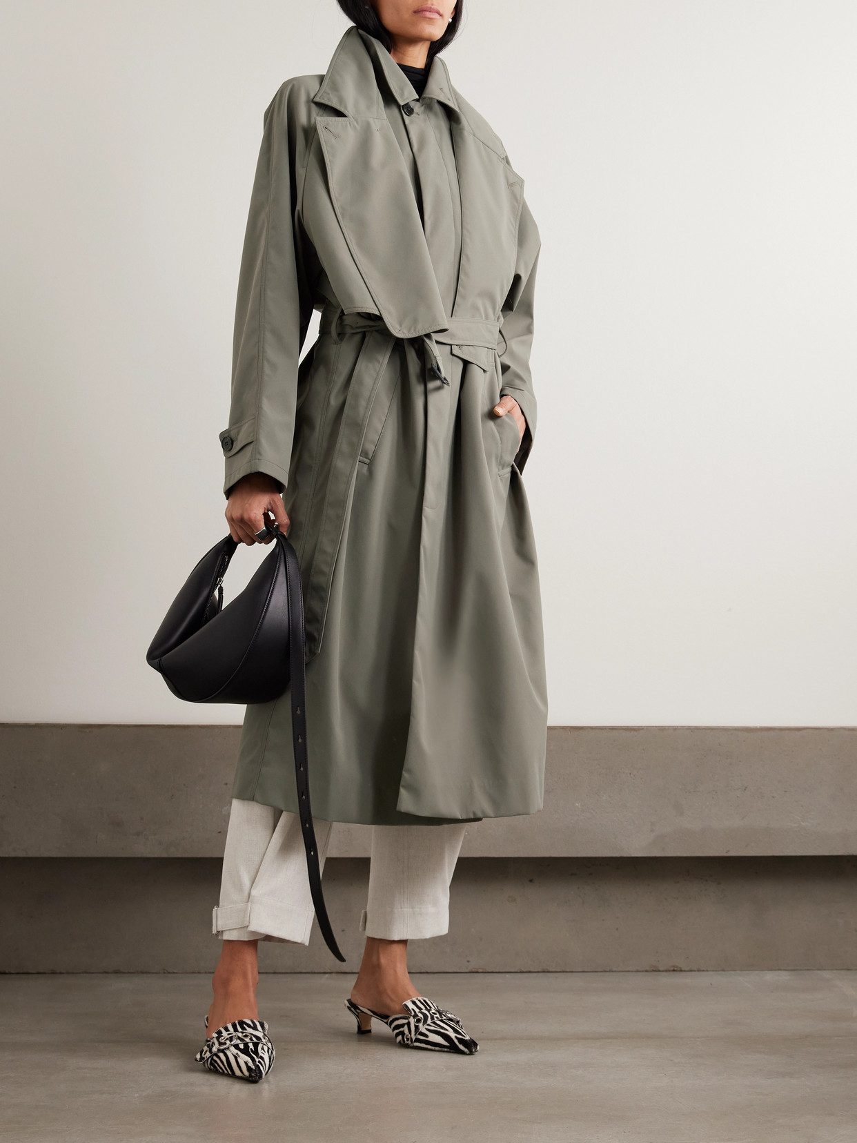 Frank Belted Layered Shell Trench Coat - Gray