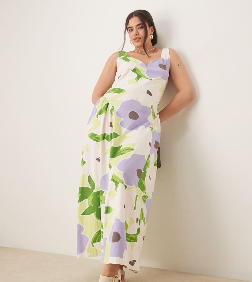 ASOS DESIGN Curve sweetheart godet midi dress in floral print-Multi