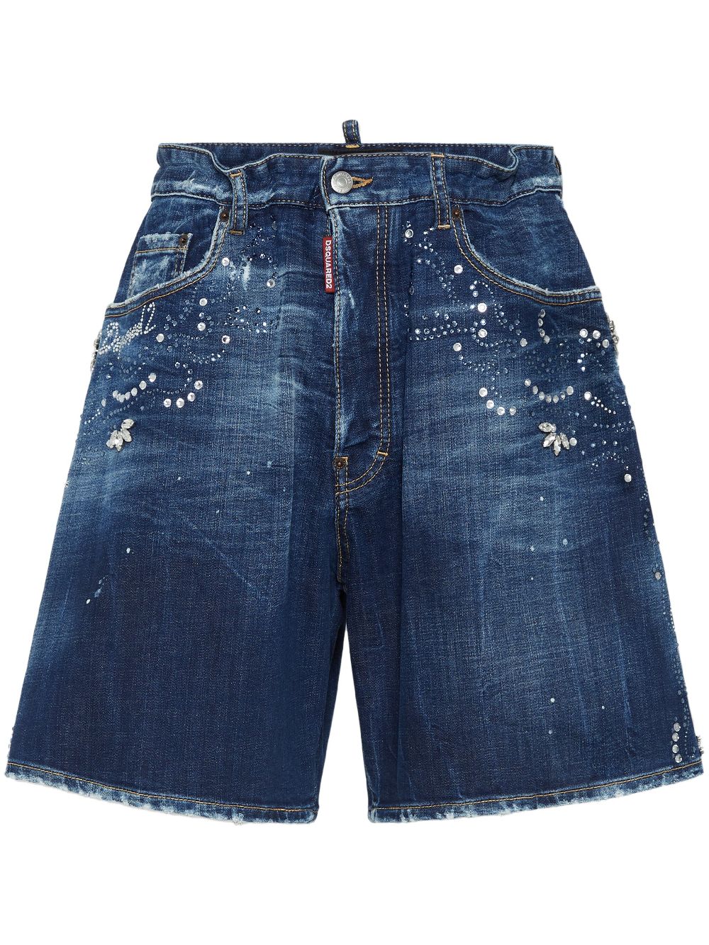 Rhinestone-embellished denim shorts - Blue