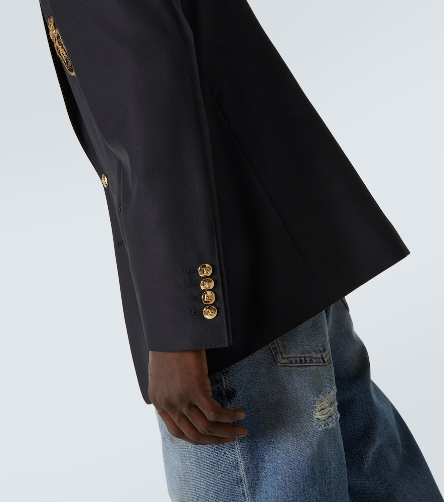 Patch-appliqué wool and silk blazer