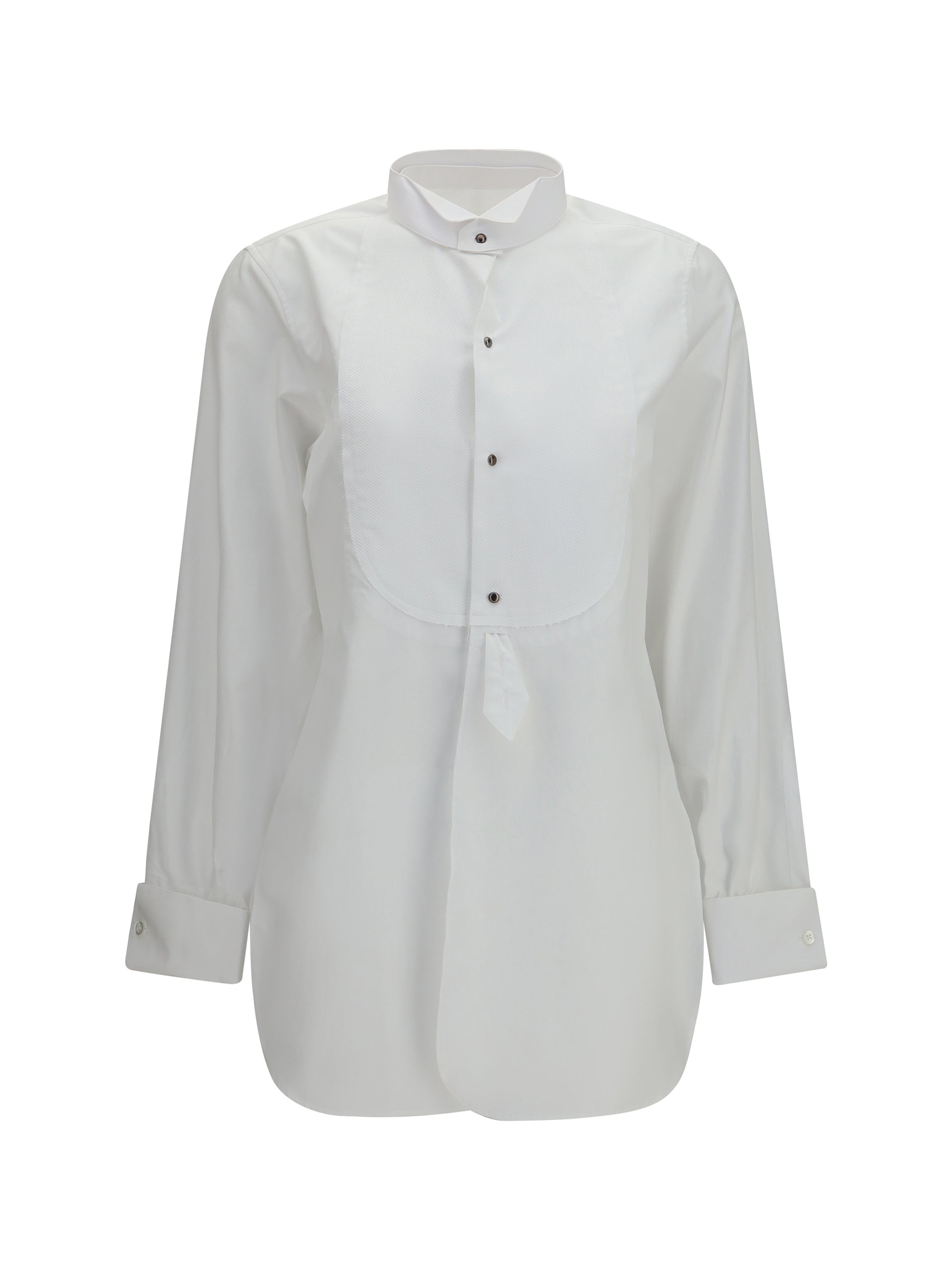 Band Collar Cotton Shirt — White