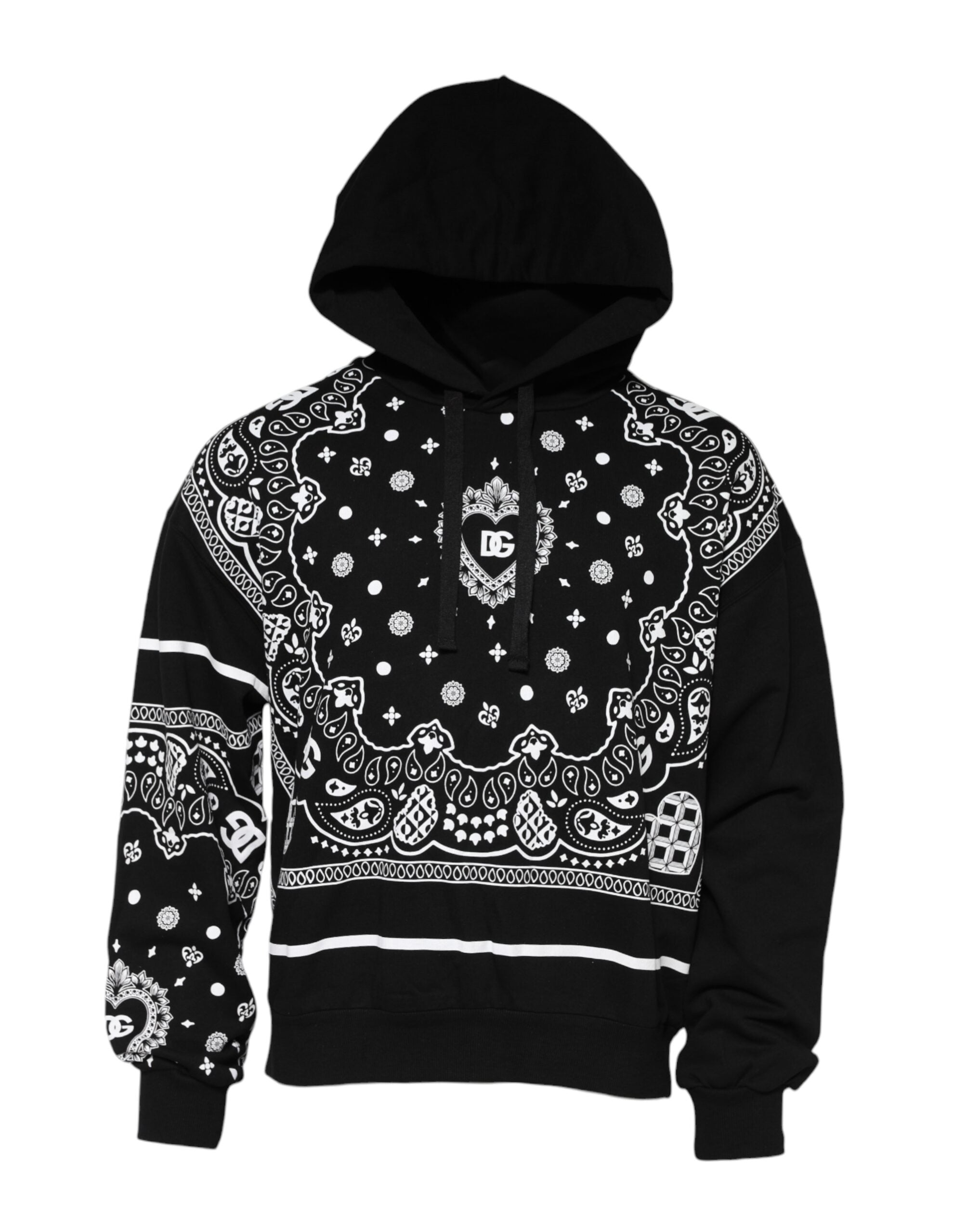 Bandana-Print Cotton Hoodie — Black