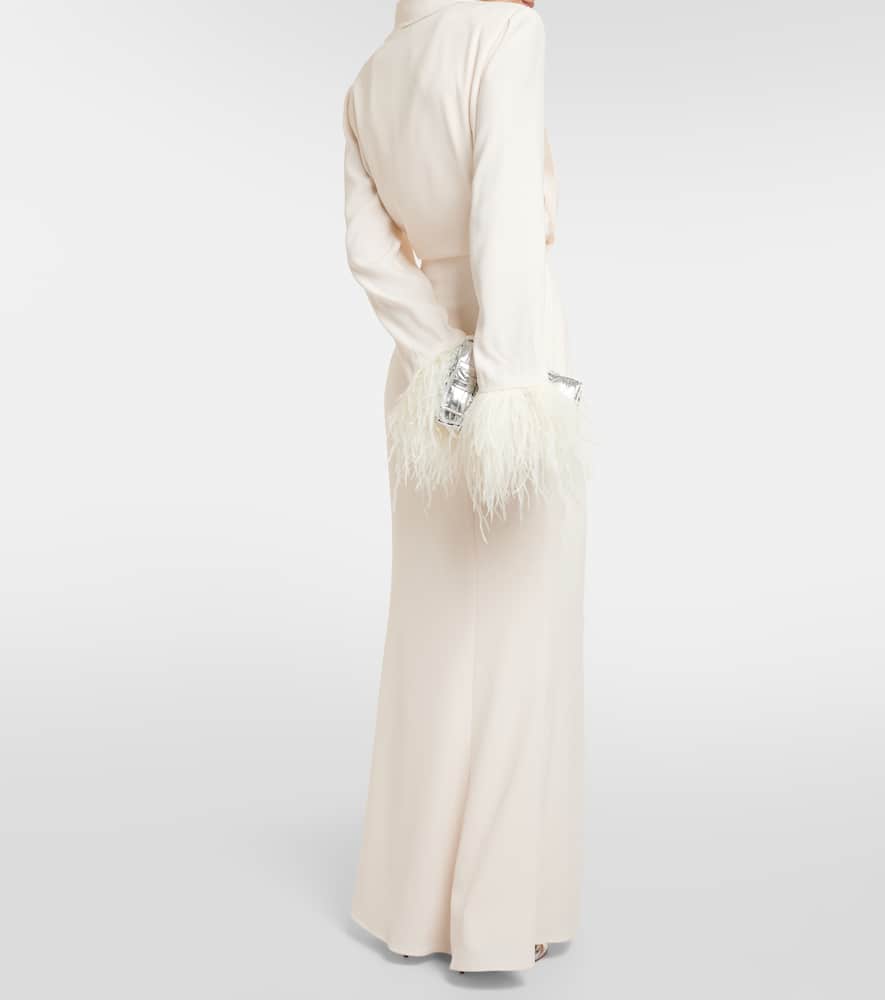 Roland Mouret Feather-trimmed crêpe maxi shirt dress