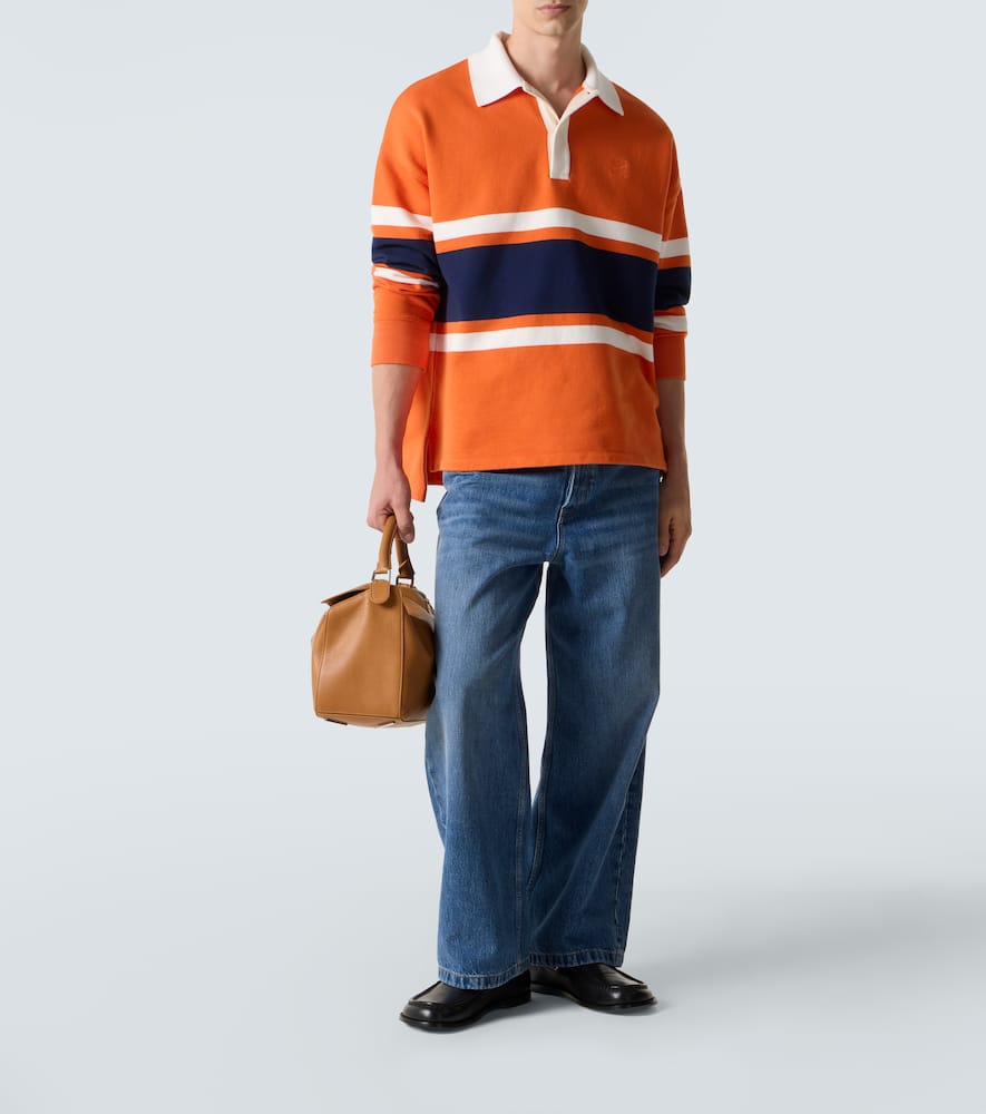 Striped cotton fleece polo sweater