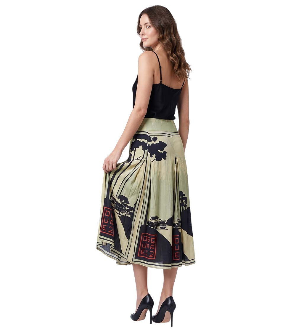 Multicolor Printed Midi Skirt