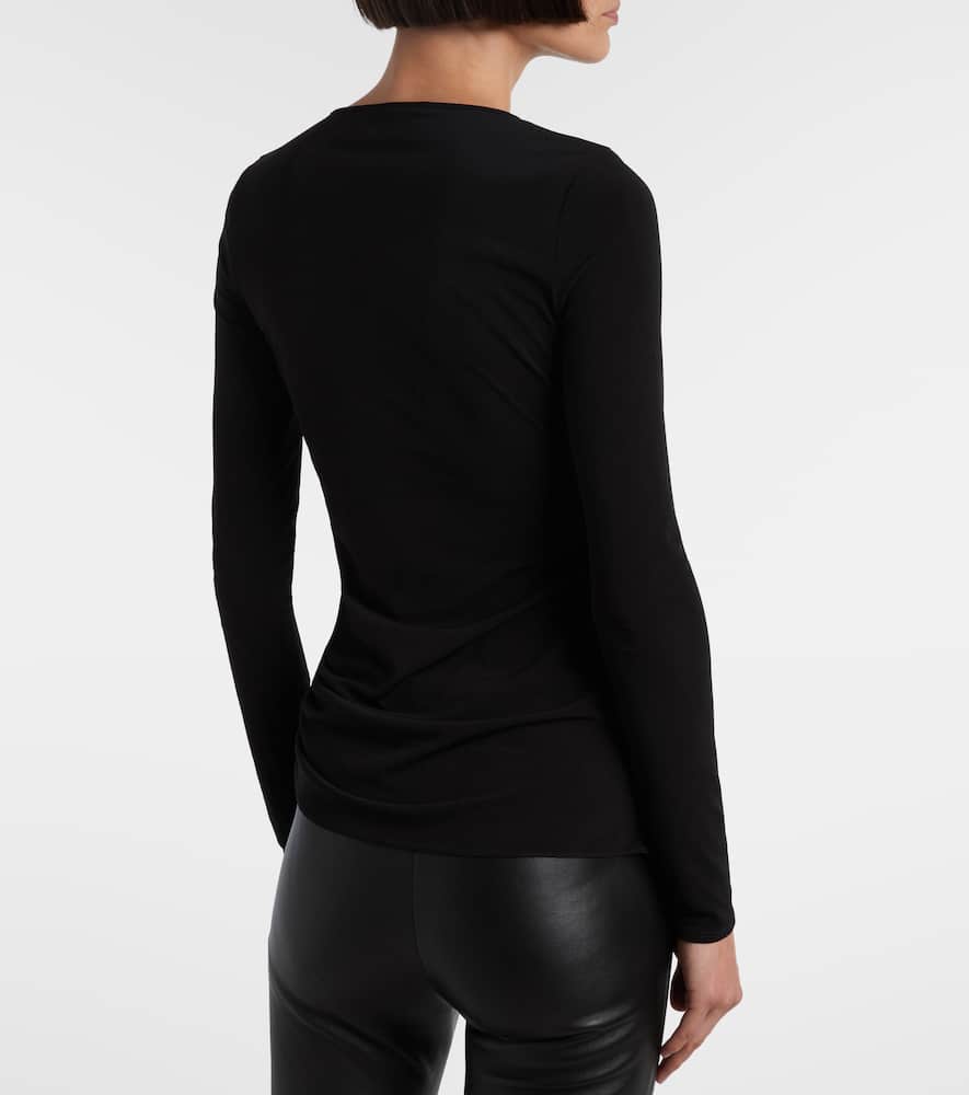 Gathered leather-trimmed top