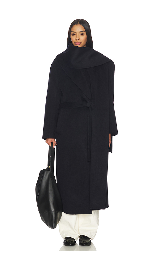 Rohe Signature Double-faced Scarf Coat in Navy. 34. Also