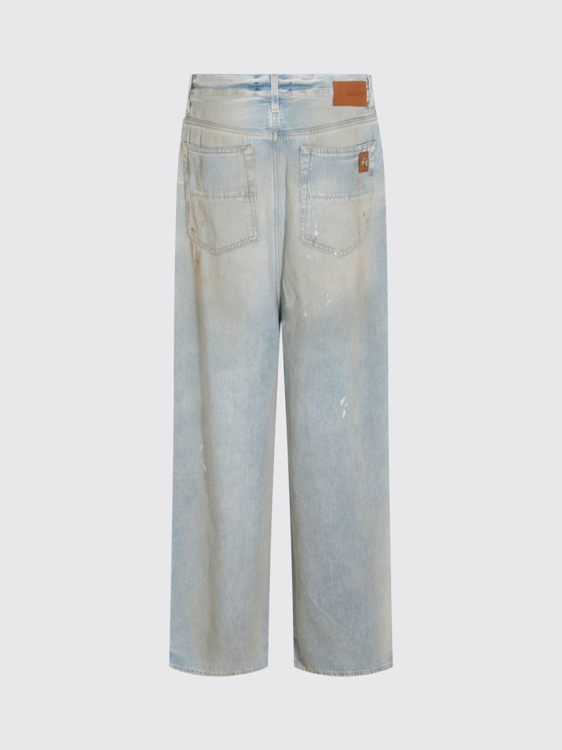 Wide Leg Cotton Denim Jeans with Distressed Effect and Mid-Rise Waist