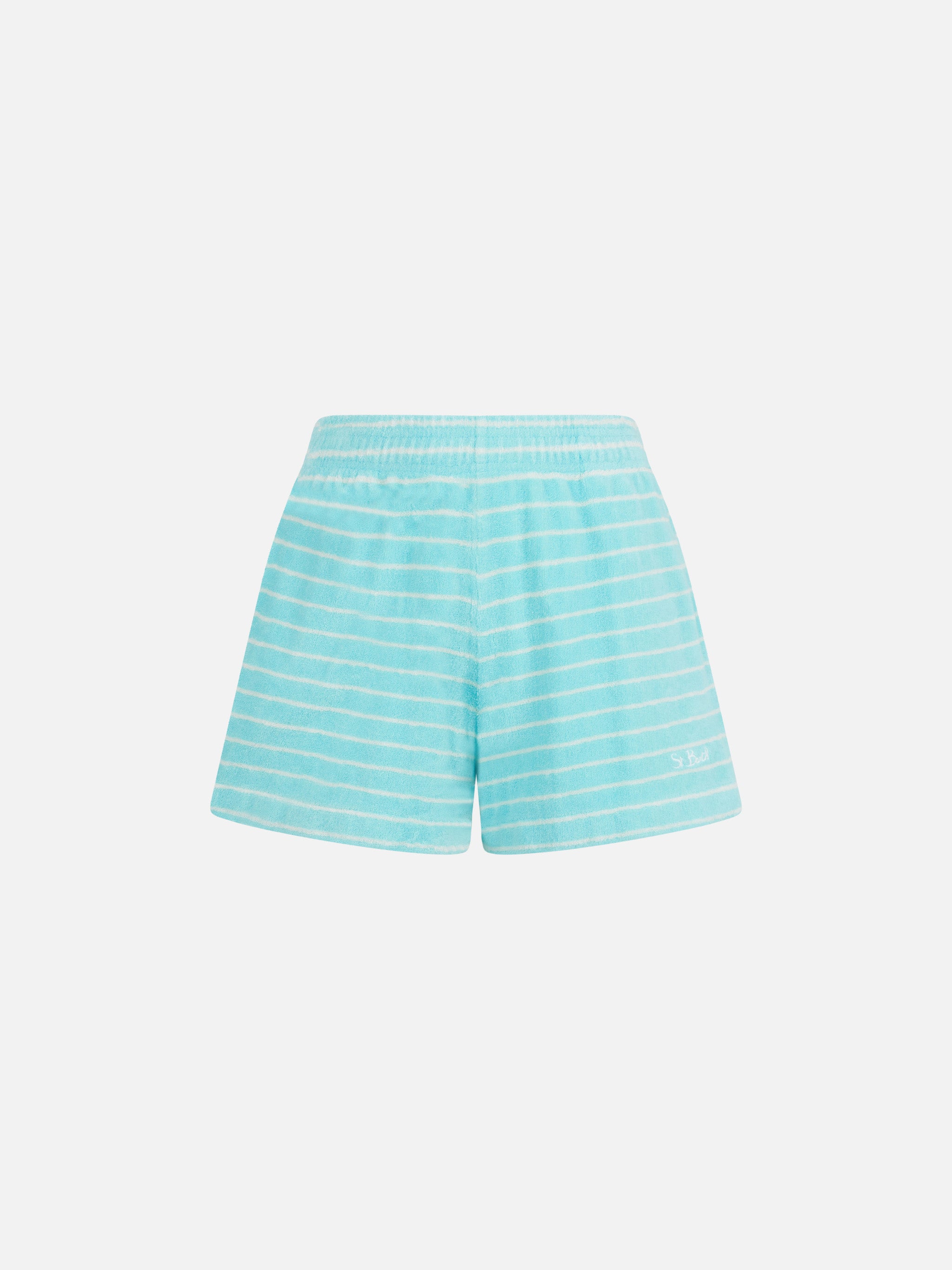 Striped Terry Cate Pull Up Shorts Green Pant - Women
