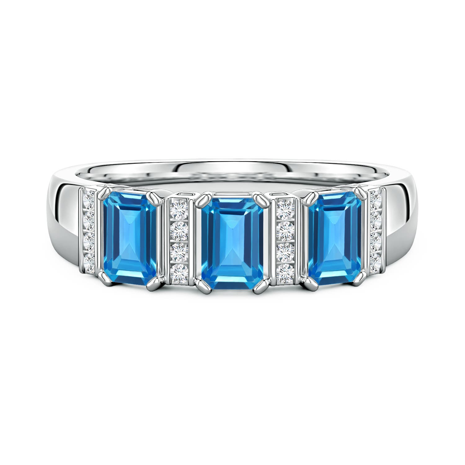 Lee Harris x Angara 1.15 CTW Swiss Blue Topaz and Diamond Modern Art Deco Inspired Semi Eternity Ring in Platinum