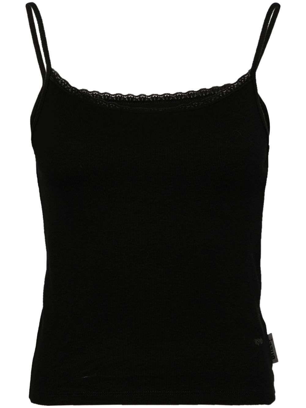 Ribbed-knit lace-trim top - Black