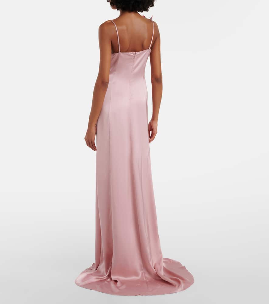 Appliqué satin gown