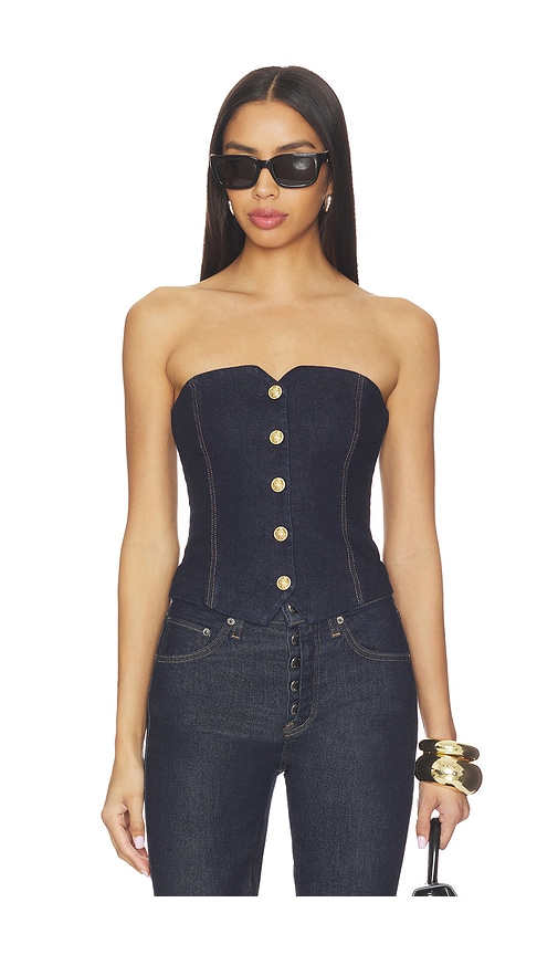 Alice + Olivia Kelcey Denim Strapless Vest Top in Navy. - 0 also , 4, 6, 8