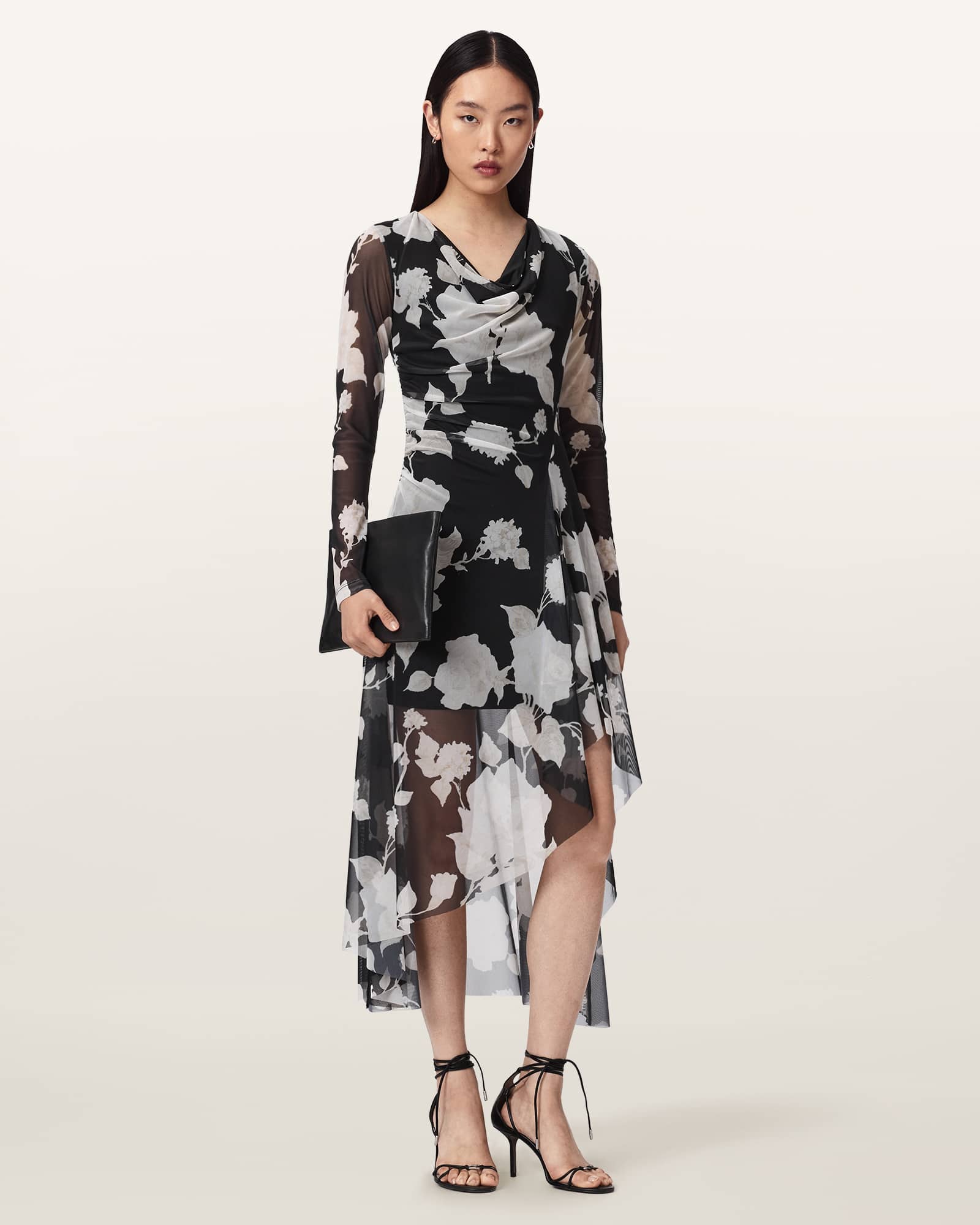 Loria Draped Mesh Midi Dress