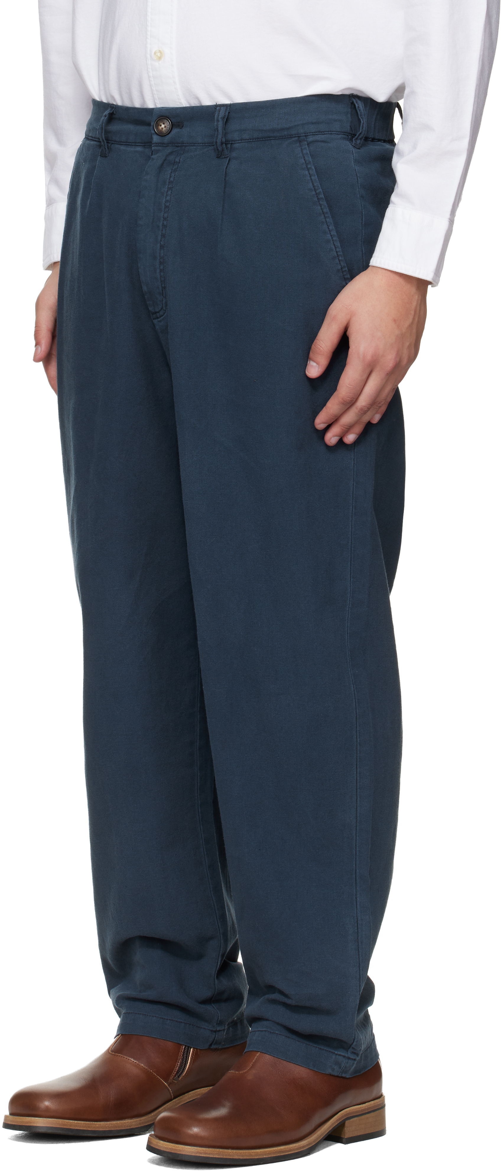 Navy Cotton Linen Relaxed Trousers