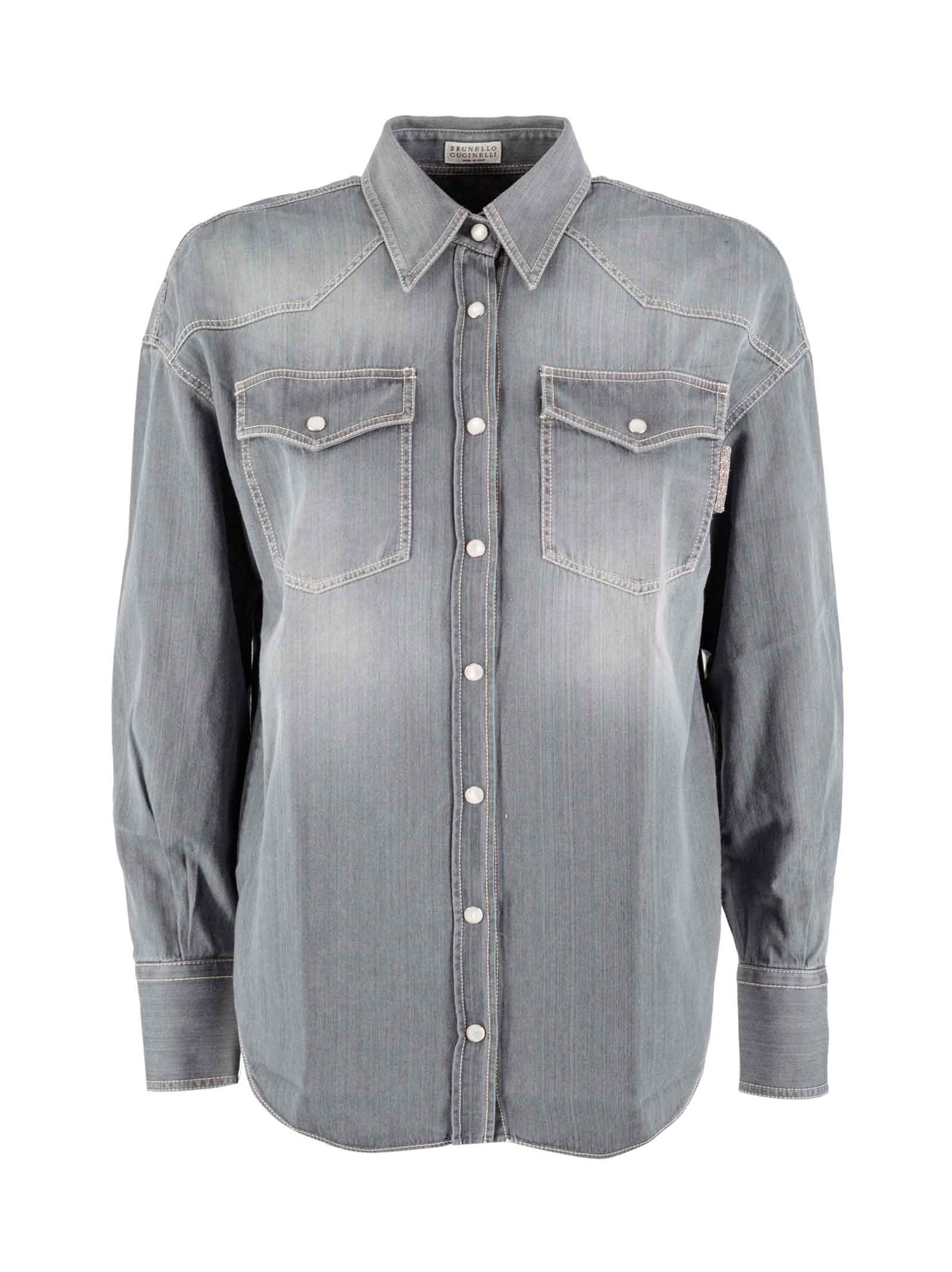 Distressed buttoned denim shirt