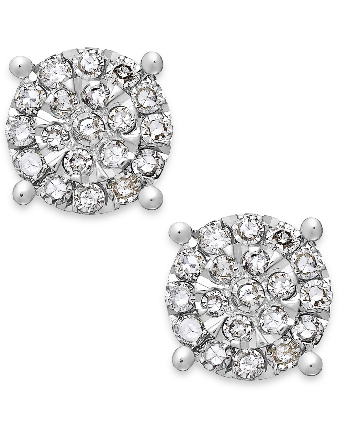 Diamond Cluster Stud Earrings in Sterling Silver (1/4 ct. t.w.) - Sterling Sivler