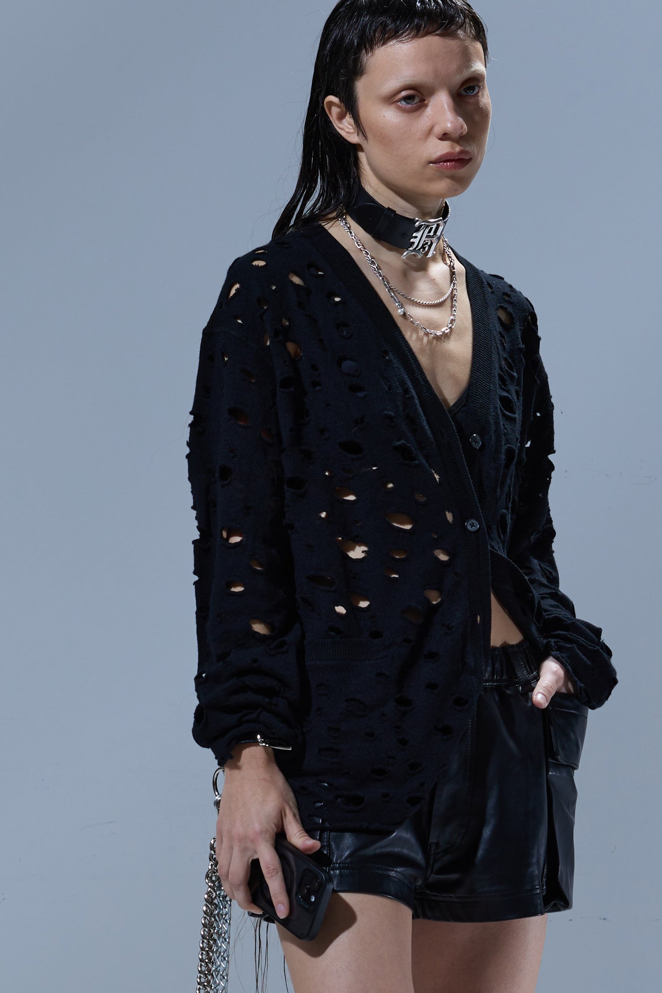 R13 Ripped Boyfriend Cardigan - Black