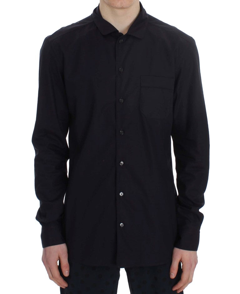 Cotton Button-Front Shirt — Black