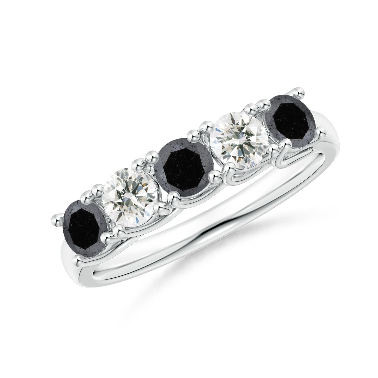 Angara 0.99 Carat Half Eternity Five Stone Enhanced Black and White Diamond Wedding Ring in Platinum